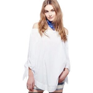 Free People White Poplin Off-Shoulder Blouse Size M‎